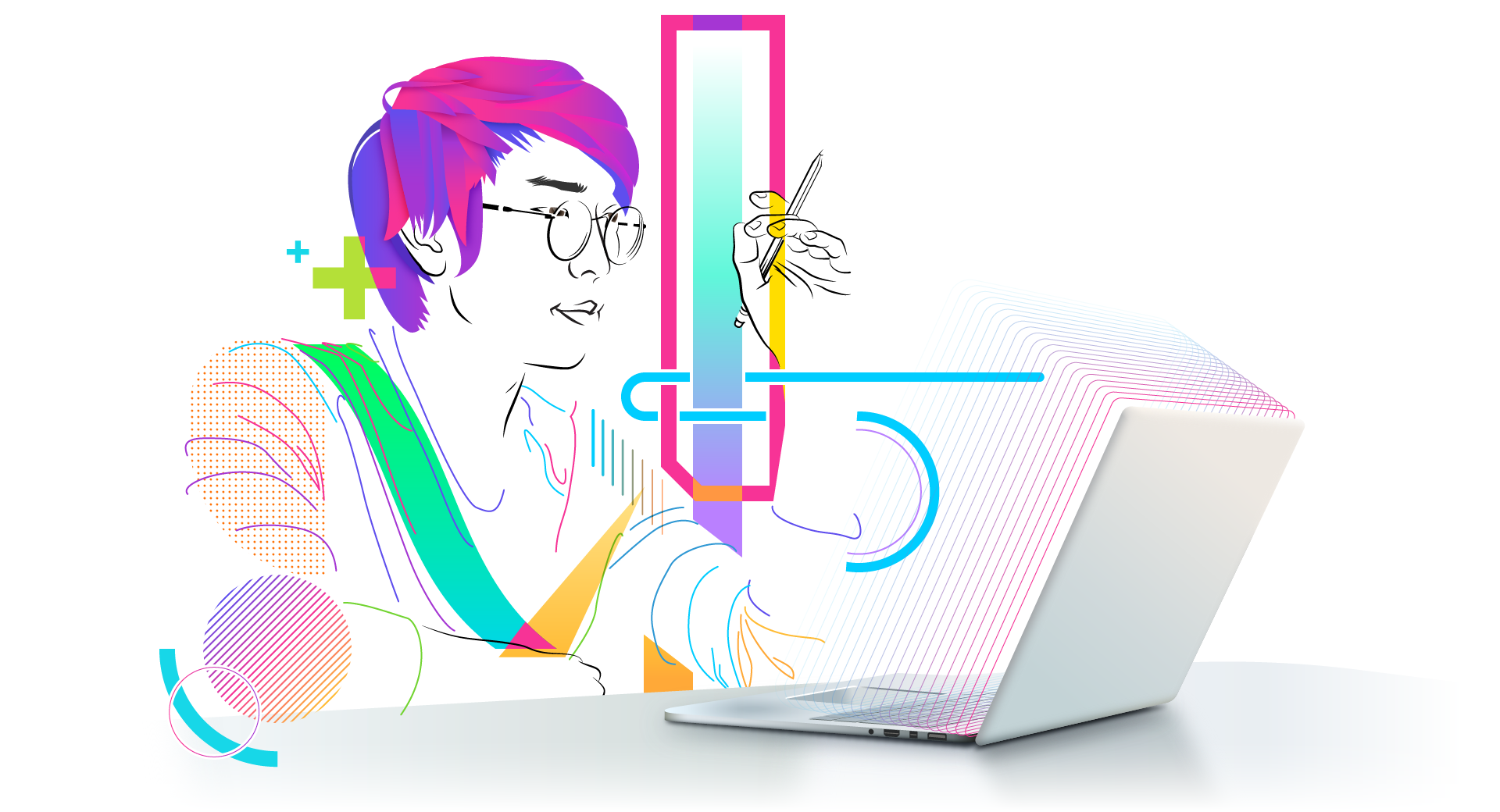 Illustration of a person designing a training game on a laptop