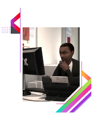3D simulation of a consultant at a computer